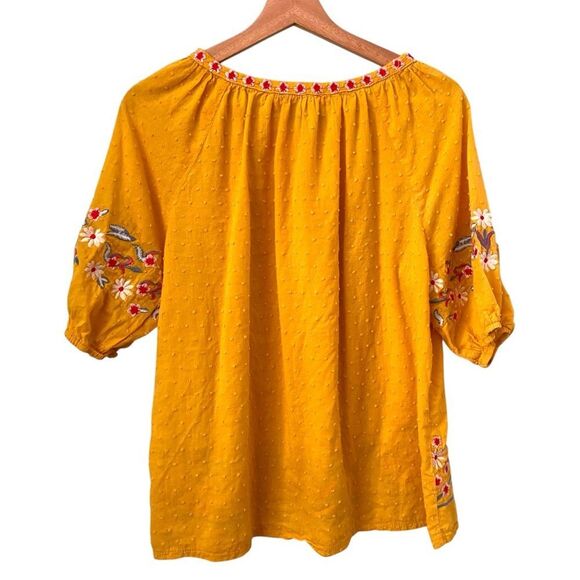 Solitaire Embroidered Mustard Yellow Women's Top in Size Medium - Picture 2 of 7
